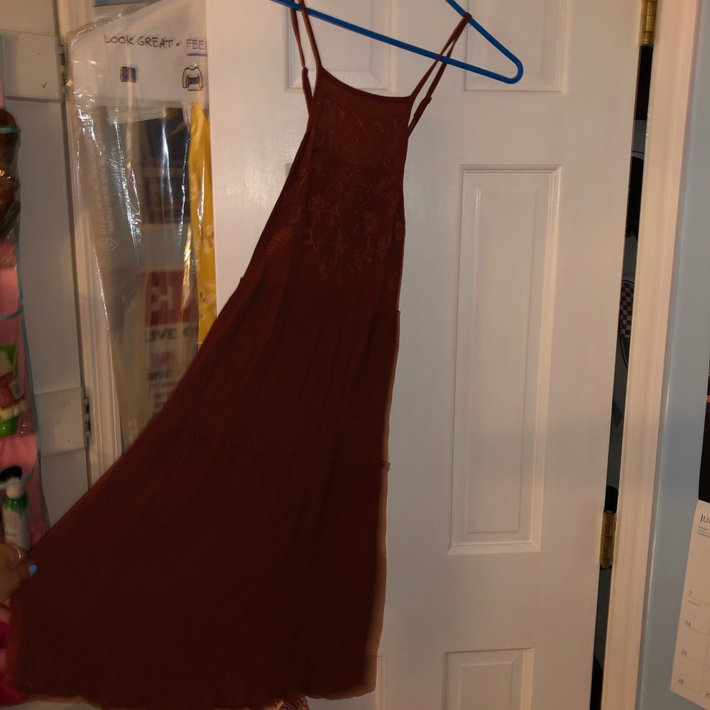 Dark Orange/Red Floral Embroidered Sundress